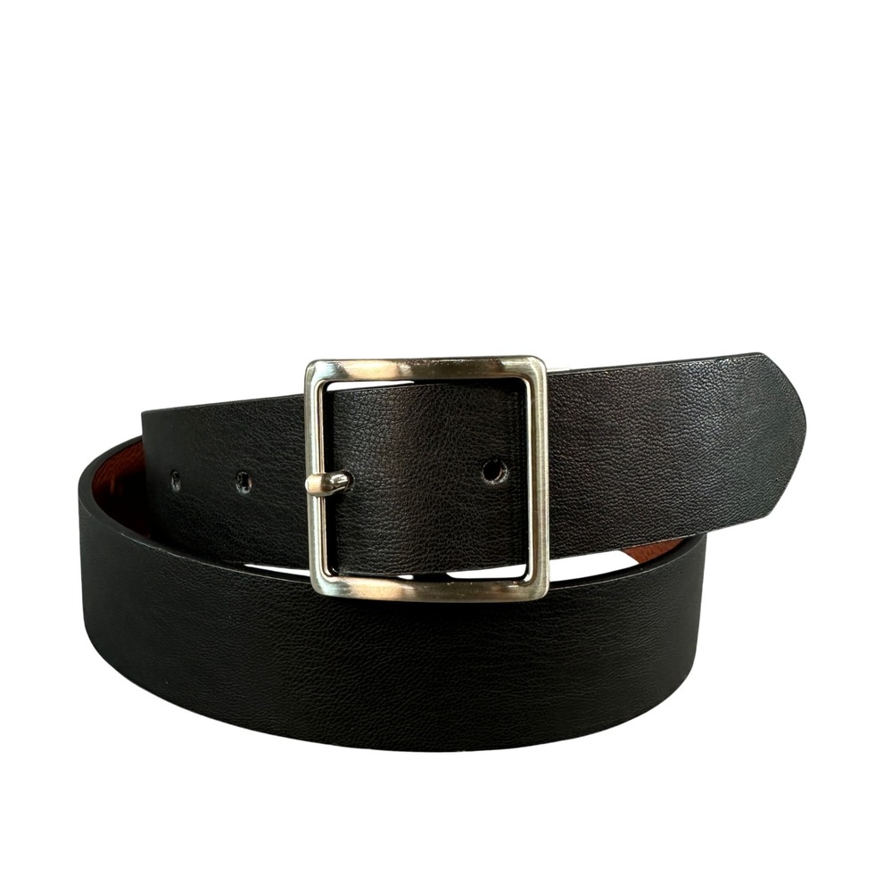 Nine West Reversible Belt Black Cognac Brown Silver Square Buckle 34-38 Inch